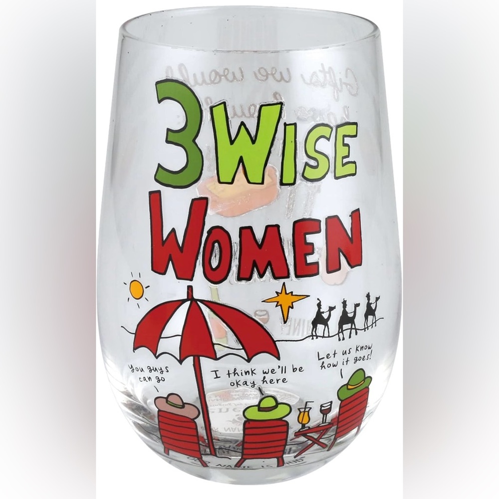 Enesco Our Name is Mud 3 Wise Women Comic Stemless Wine Glass